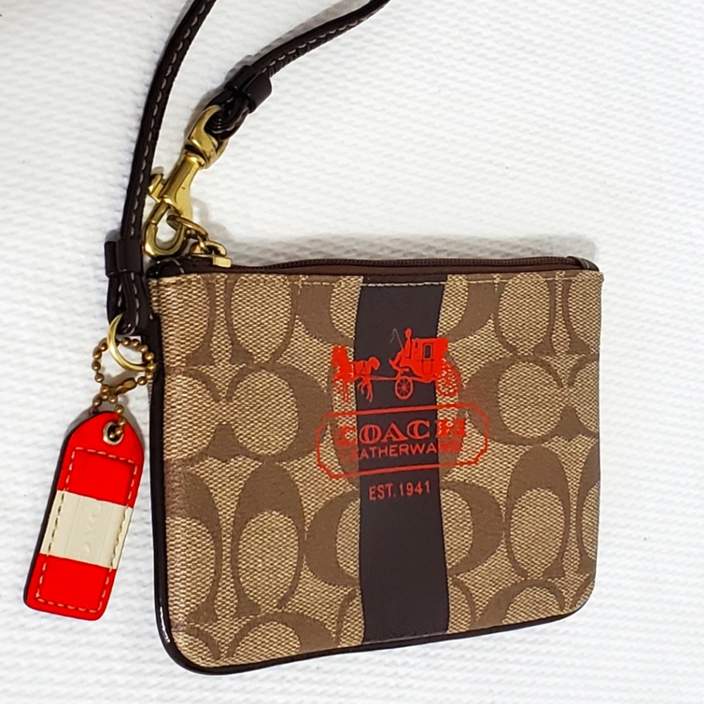 Coach Heritage Stripe Collection Zip Wristlet